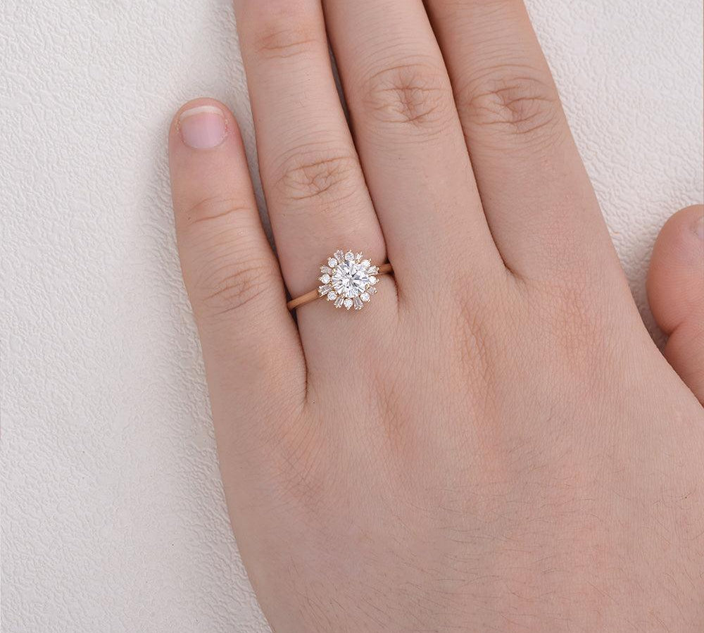 1.0 CT Round Cut Halo Moissanite Engagement Ring 2