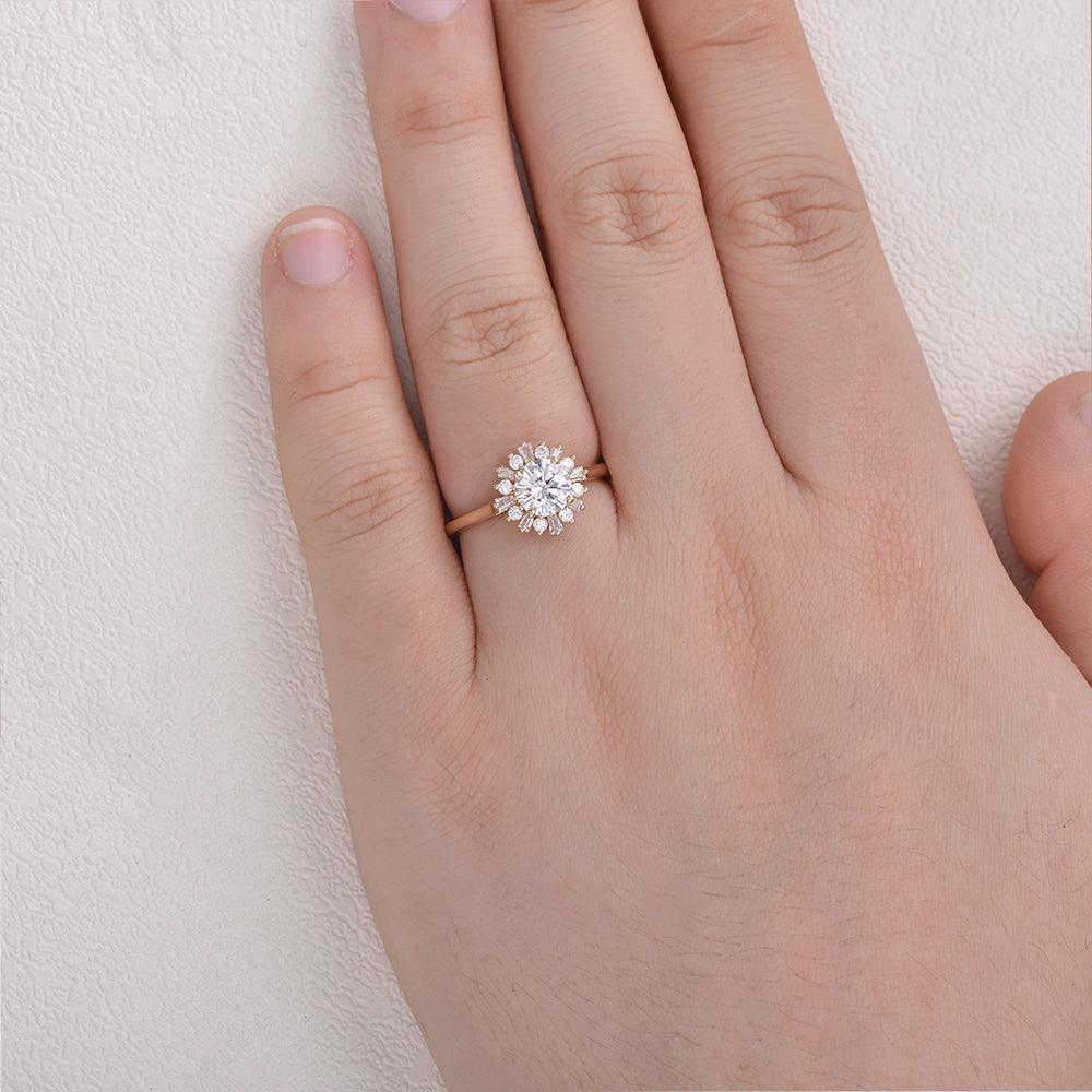 1.0 CT Round Cut Halo Moissanite Engagement Ring 2