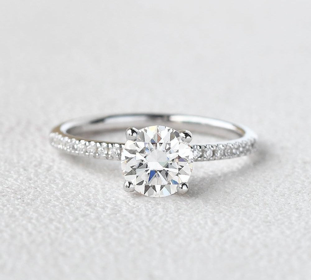1.0 CT Round Cut Solitaire Pave Moissanite Engagement Ring 1