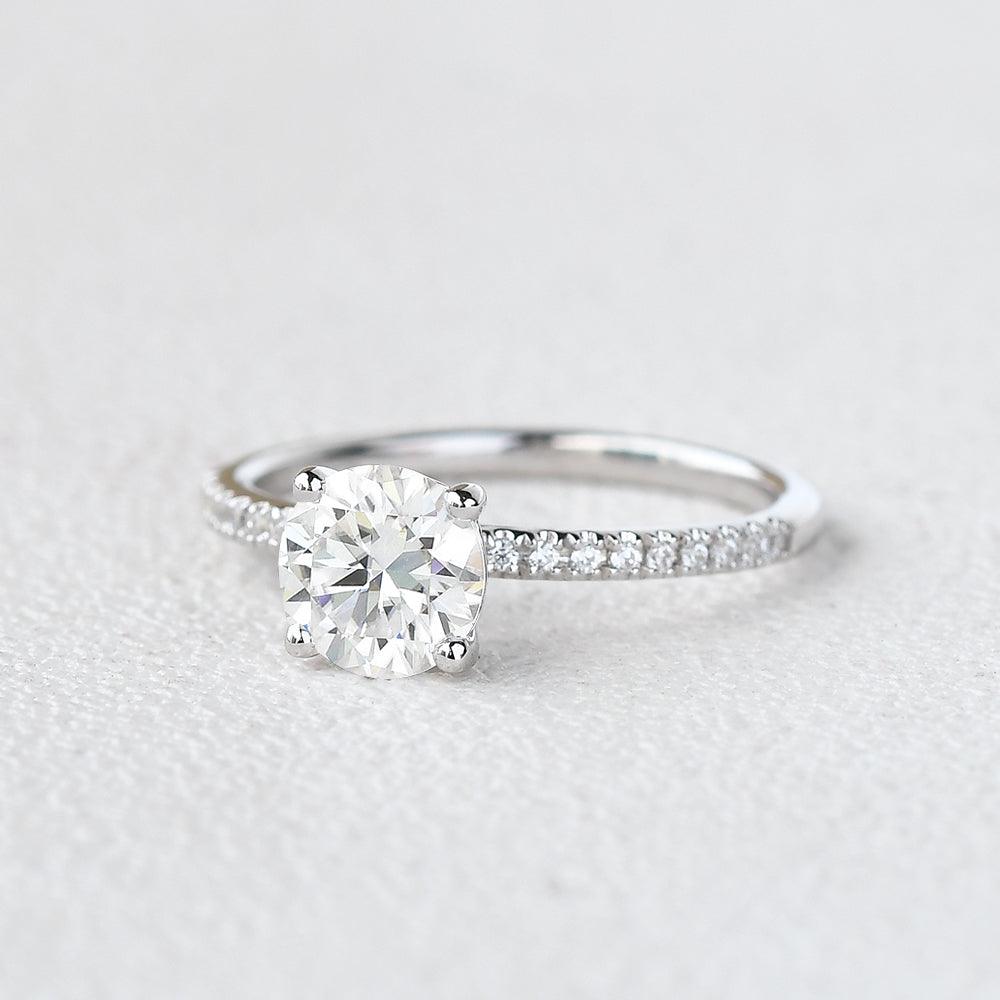 1.0 CT Round Cut Solitaire Pave Moissanite Engagement Ring 4