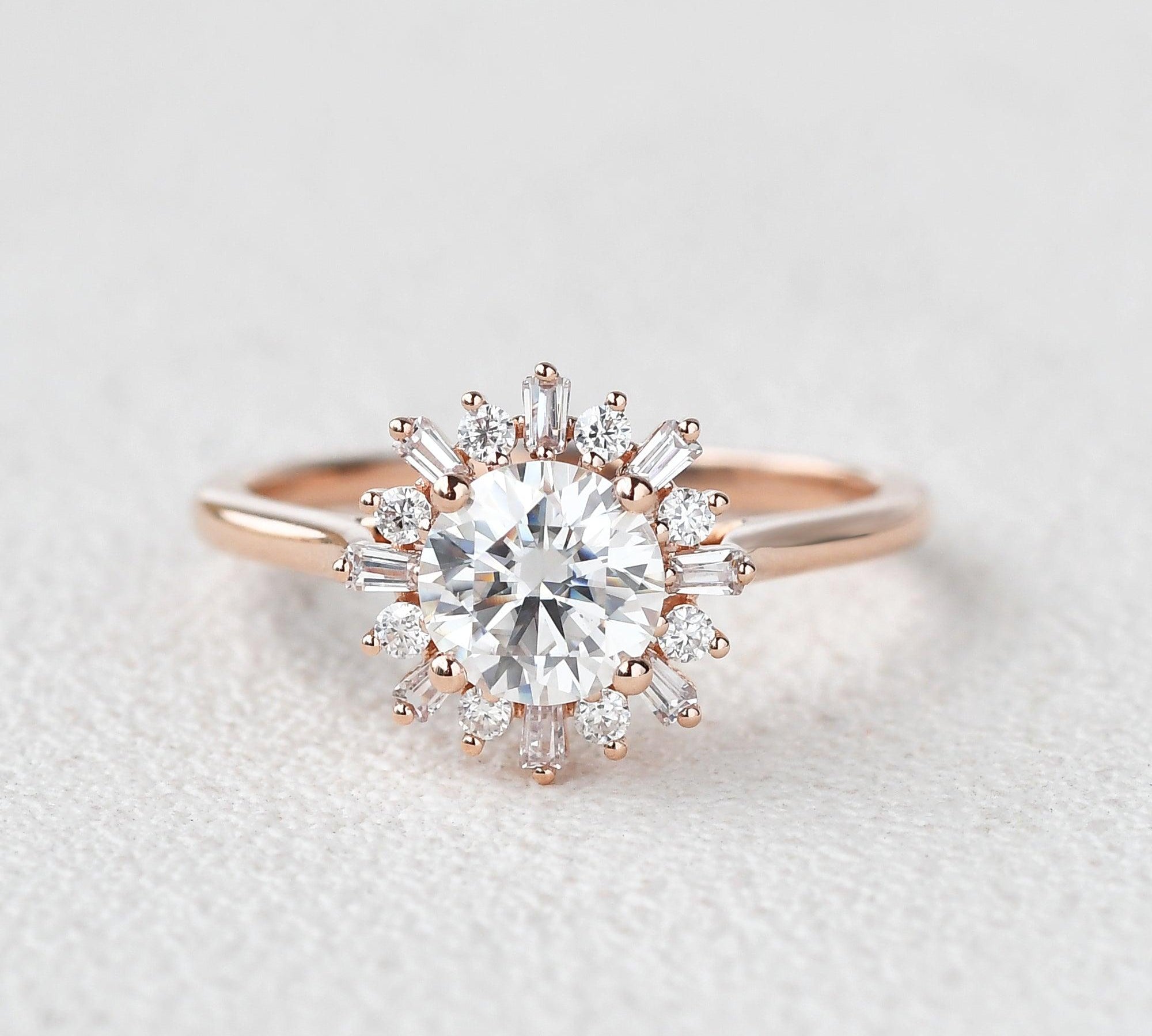 1.0 CT Round Cut Halo Moissanite Engagement Ring 1