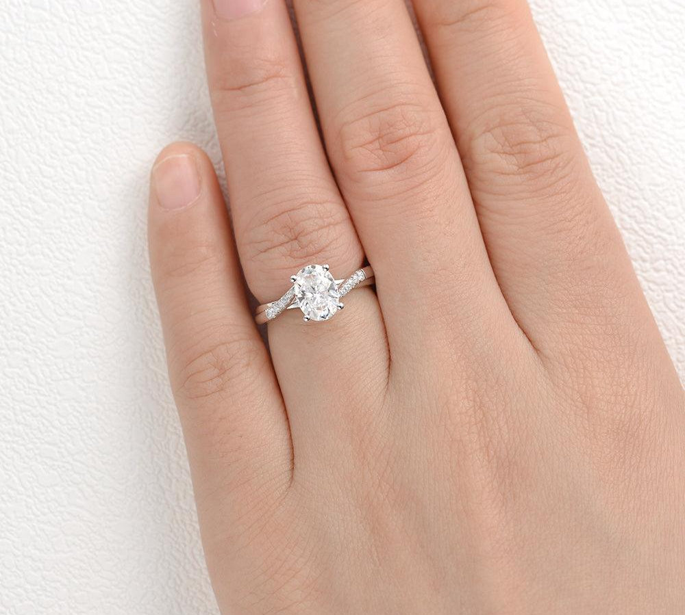 1.91 CT Oval Cut Solitaire Pave Moissanite Engagement Ring 2
