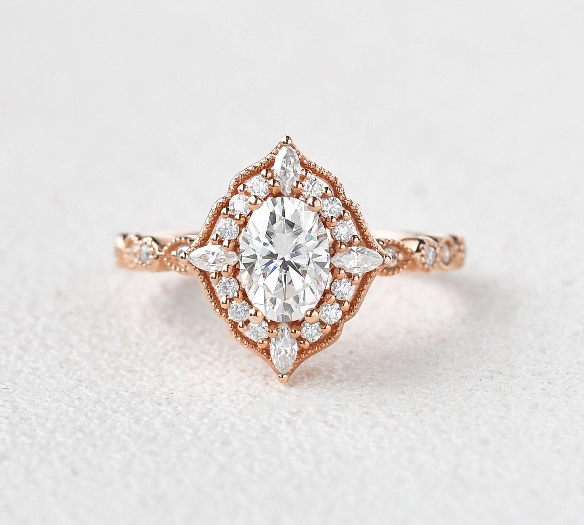 0.94 CT Oval Cut Cluster Halo & Pave Moissanite Engagement Ring 1