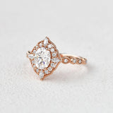 0.94 CT Oval Cut Cluster Halo & Pave Moissanite Engagement Ring 4