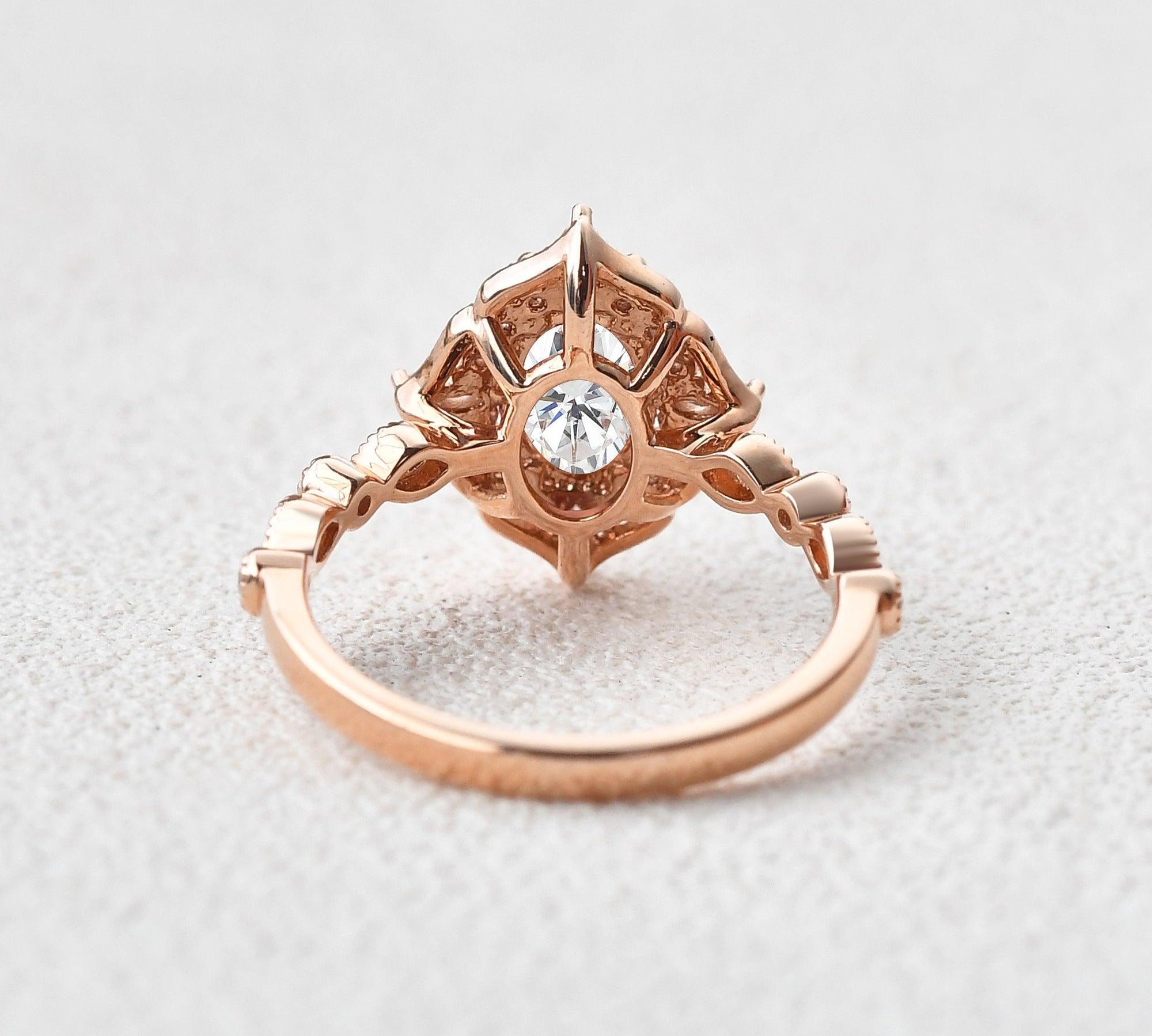 0.94 CT Oval Cut Cluster Halo & Pave Moissanite Engagement Ring 2