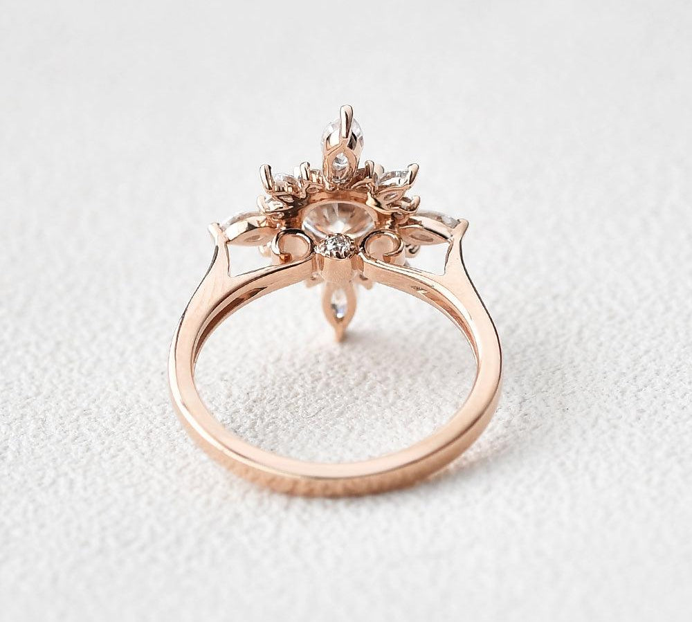 0.7 CT Round Cut Cluster Halo Moissanite Engagement Ring 3