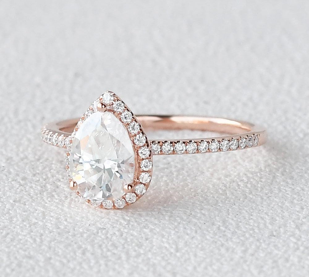 1.25 CT Pear Cut Halo Pave Moissanite Engagement Ring 3