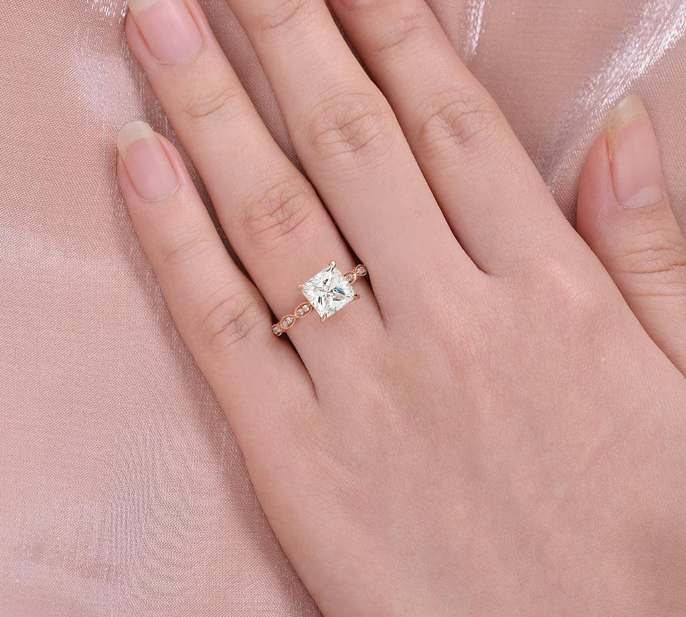 1.75 CT Princess Cut Pave Moissanite Engagement Ring 3