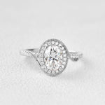 1.33 CT Oval Cut Halo Pave Moissanite Engagement Ring 1