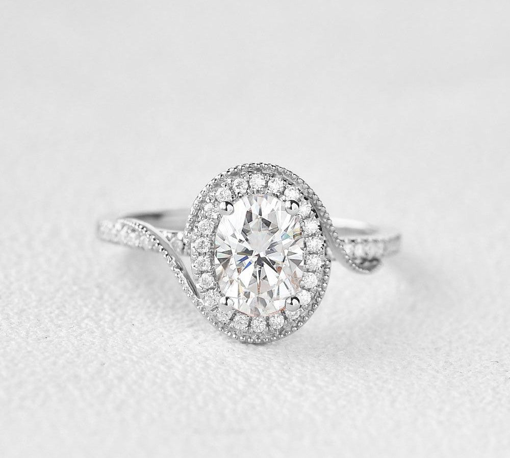 1.33 CT Oval Cut Halo Pave Moissanite Engagement Ring 1
