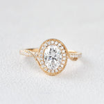 1.33 CT Oval Cut Halo Pave Moissanite Engagement Ring 4