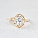 1.33 CT Oval Cut Halo Pave Moissanite Engagement Ring 4