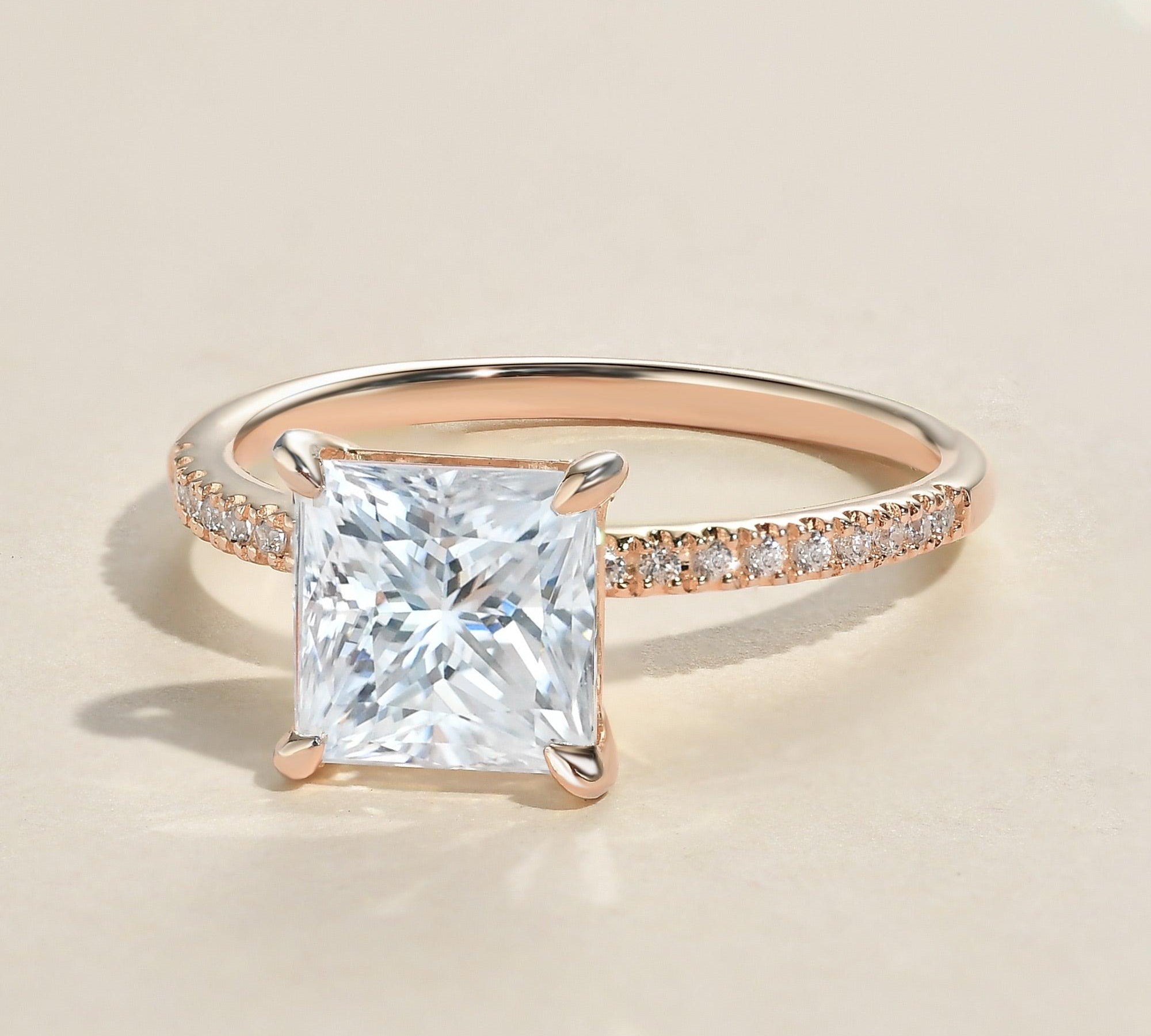 1.18 CT Princess Cut Solitaire Pave Moissanite Engagement Ring 2