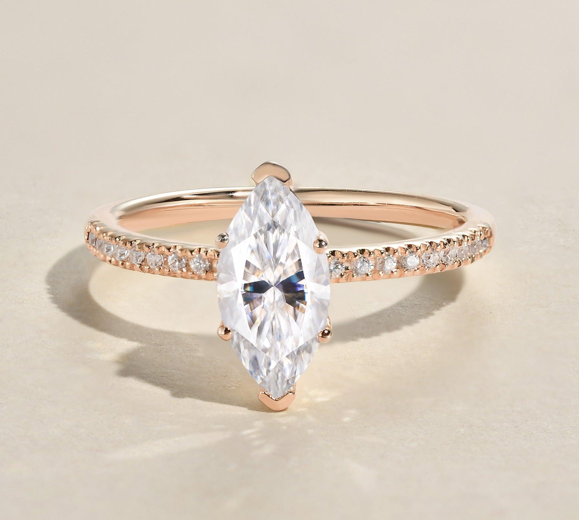 1.0 CT Marquise Cut Solitaire Pave Moissanite Engagement Ring 1