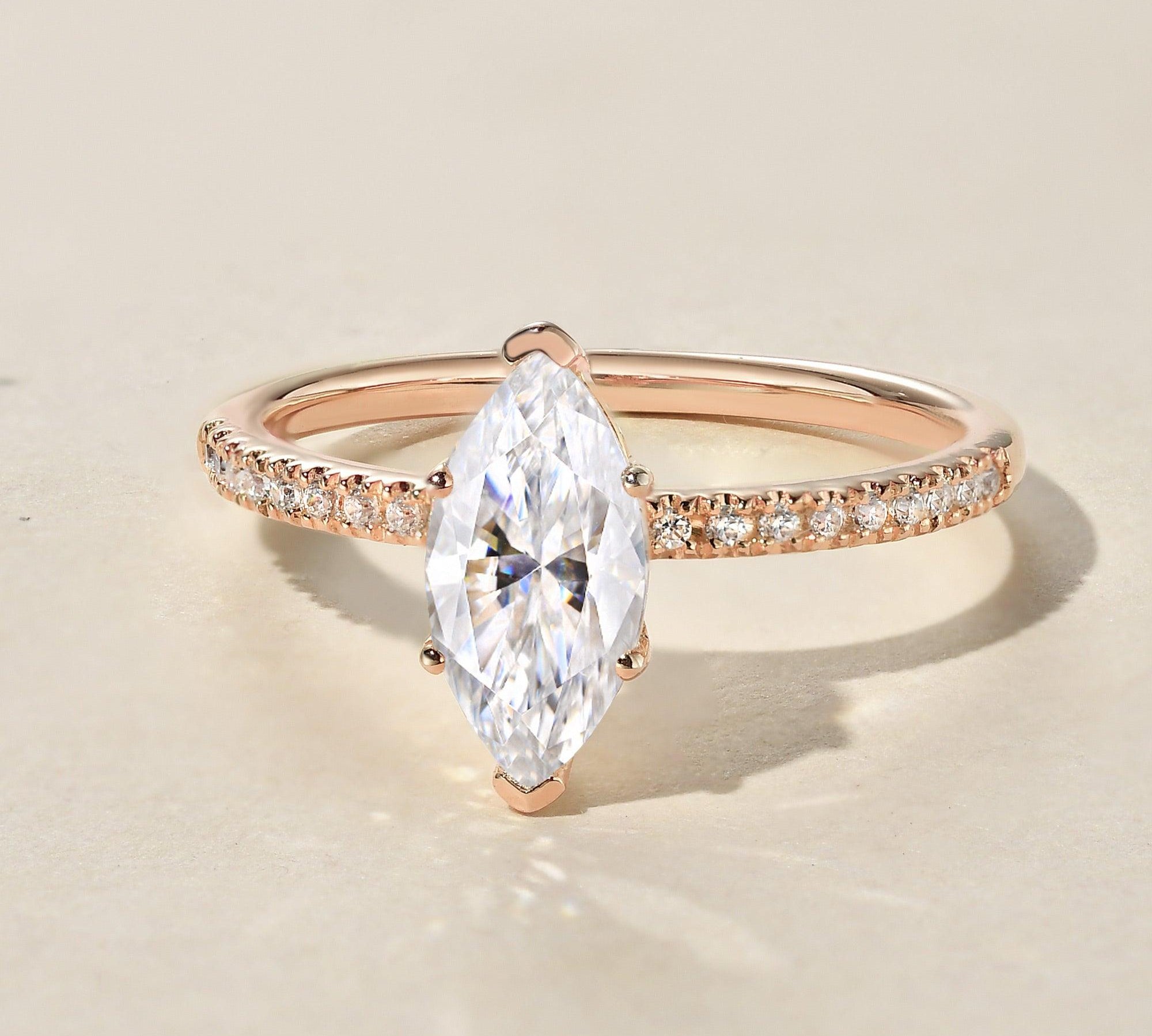 1.0 CT Marquise Cut Solitaire Pave Moissanite Engagement Ring 3