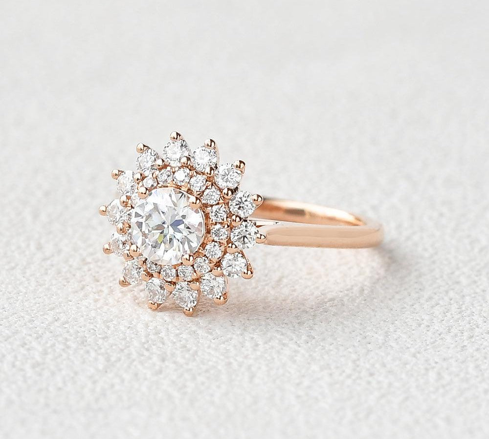 0.42 CT Round Cut Double Halo Moissanite Engagement Ring 2