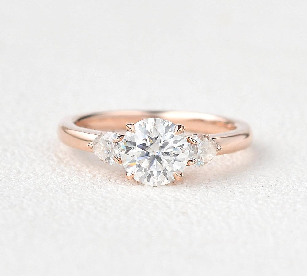 1.35 CT Round Cut Three Stone Moissanite Engagement Ring 1