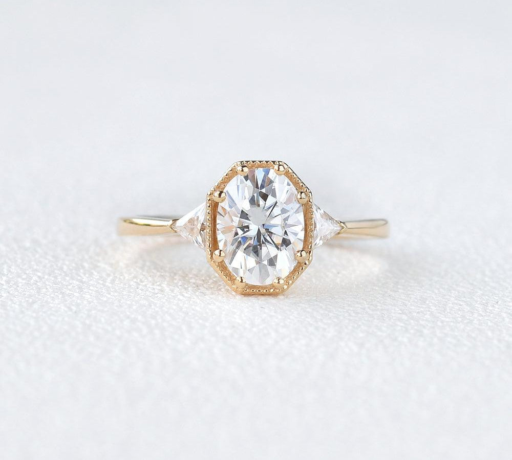 1.33 CT Oval Cut Three Stone Moissanite Engagement Ring 1