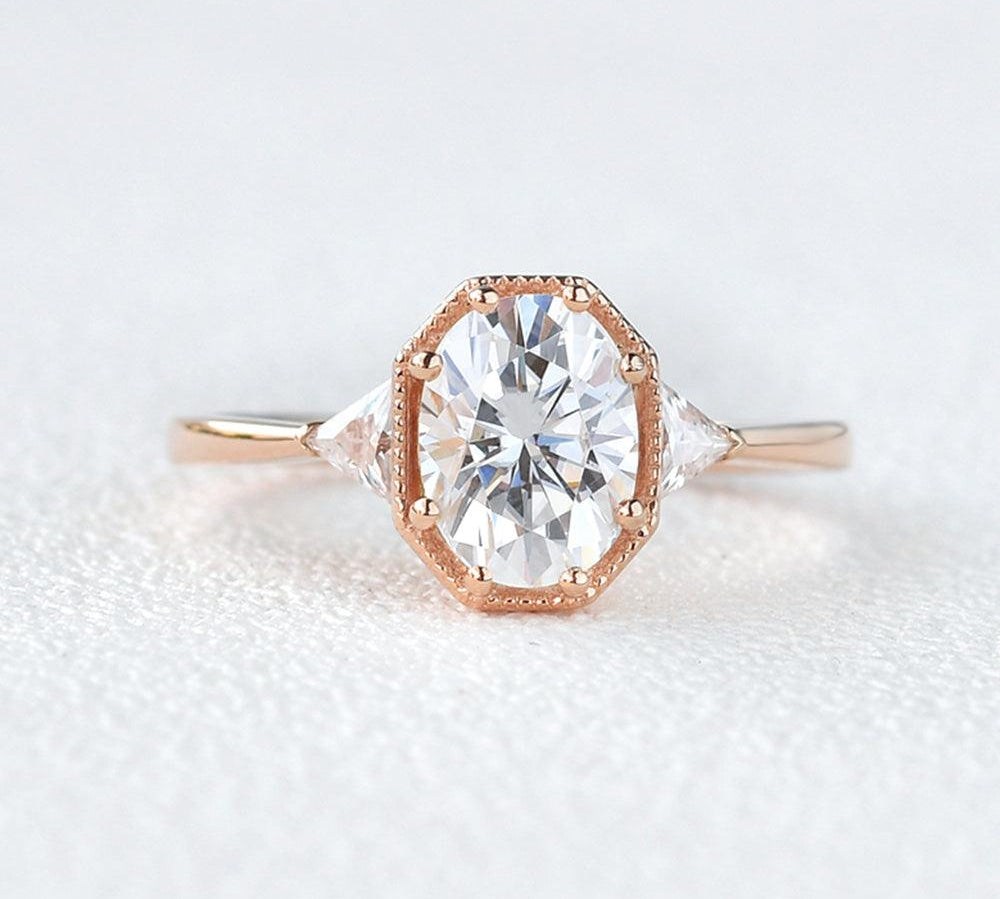 1.33 CT Oval Cut Three Stone Moissanite Engagement Ring 3