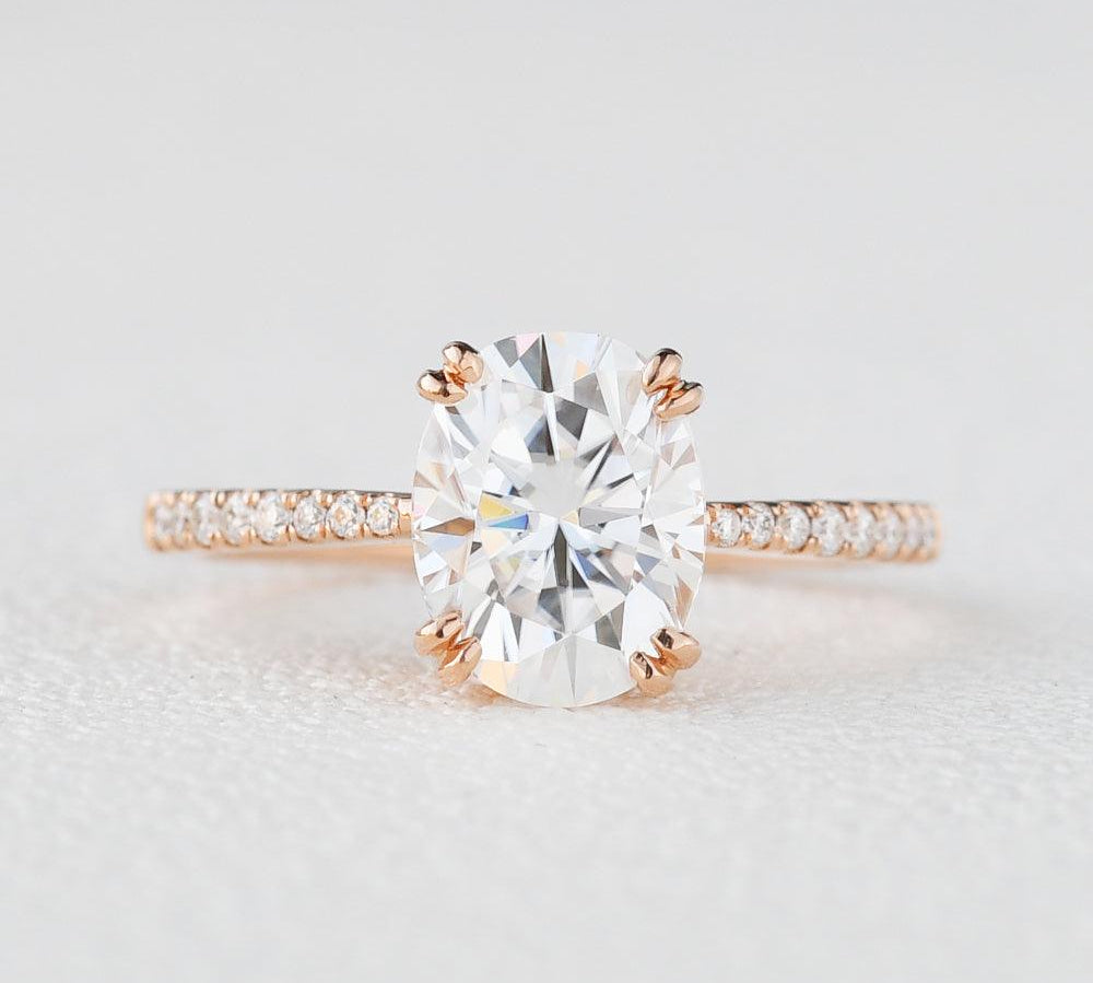 1.91 CT Oval Double Prong Pave Moissanite Engagement Ring 1