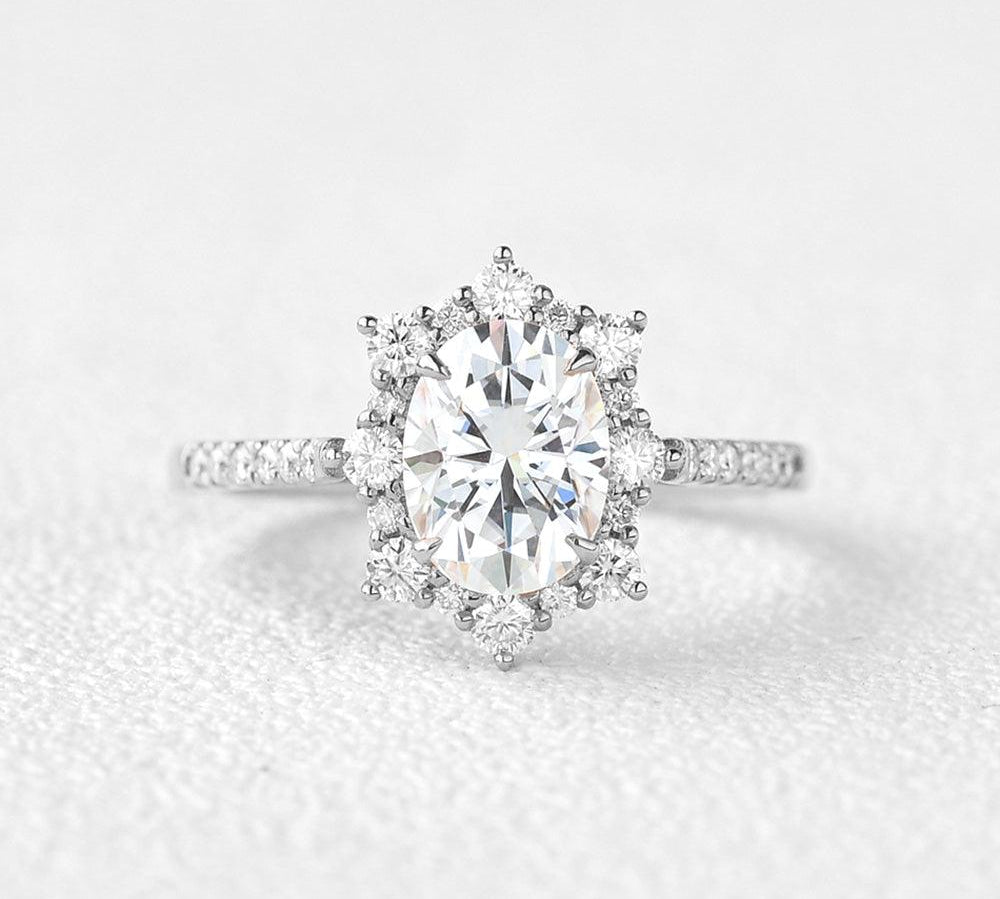 1.33 CT Oval Cut Halo Pave Moissanite Engagement Ring 1