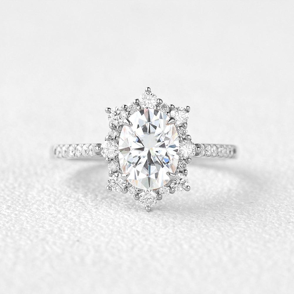 1.33 CT Oval Cut Halo Pave Moissanite Engagement Ring 1