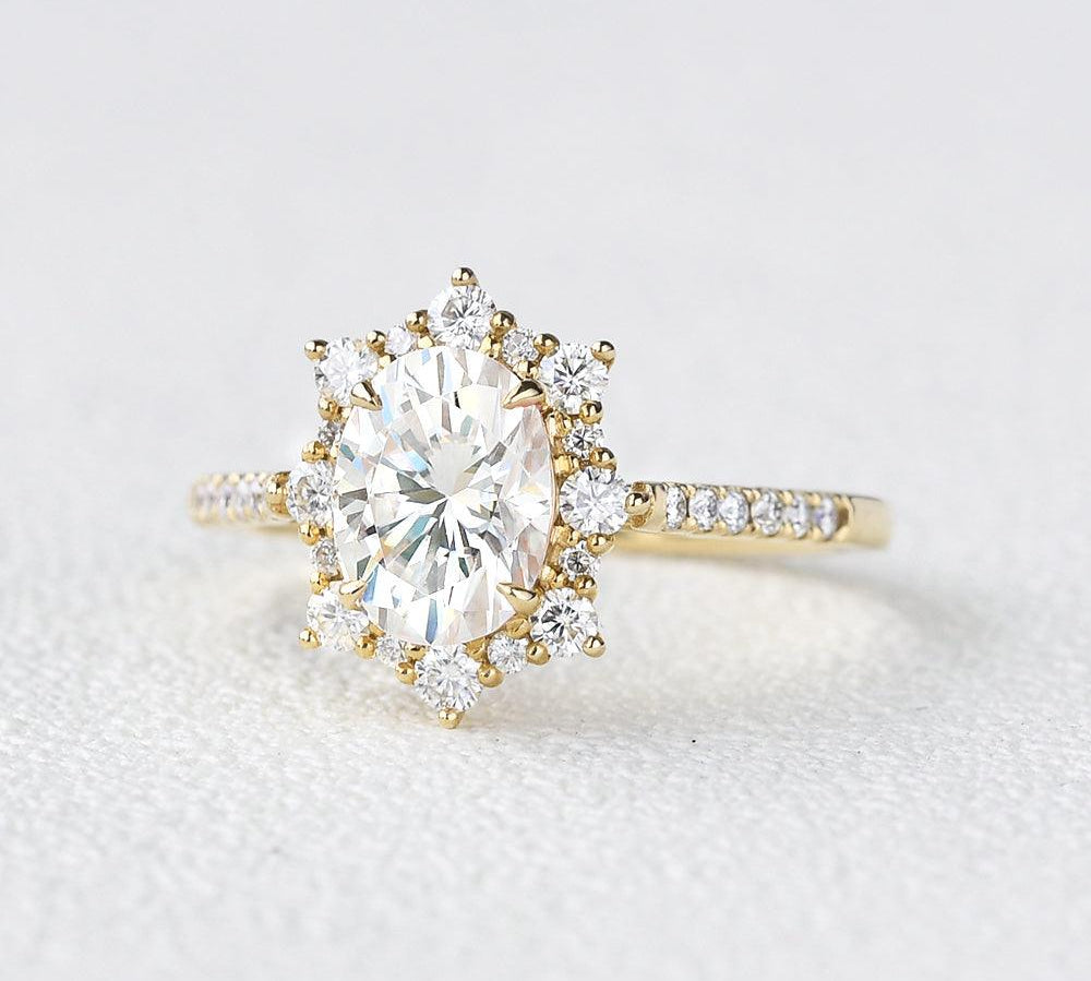 1.33 CT Oval Cut Halo Pave Moissanite Engagement Ring 3