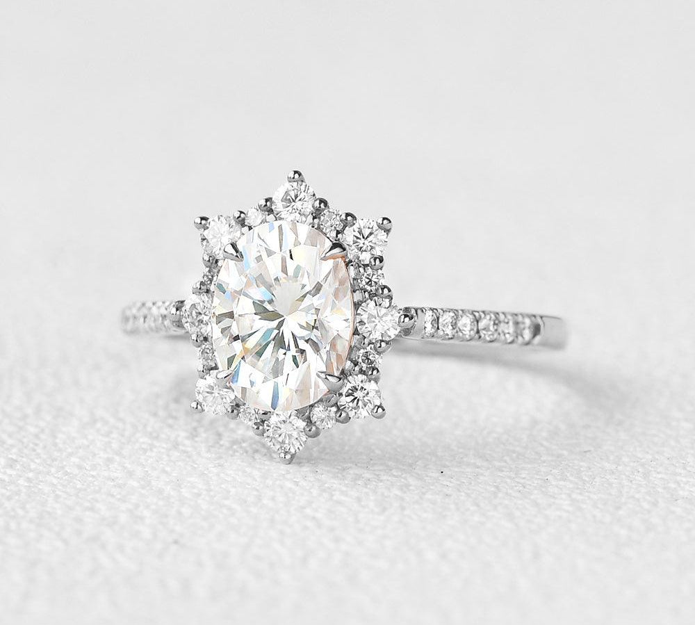 1.33 CT Oval Cut Halo Pave Moissanite Engagement Ring 2