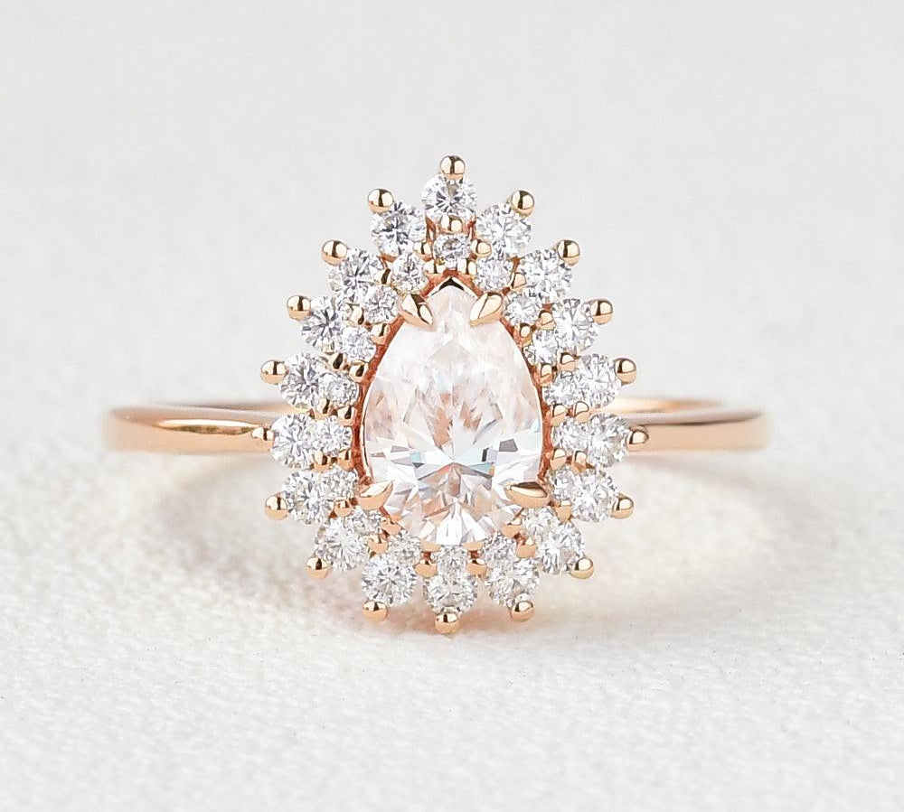 0.75 CT Pear Cut Double Halo Moissanite Engagement Ring 1