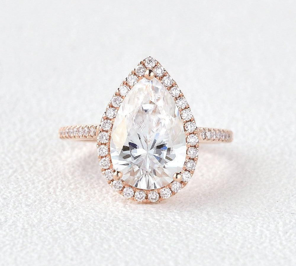 3.1 CT Pear Cut Halo Pave Moissanite Engagement Ring 1