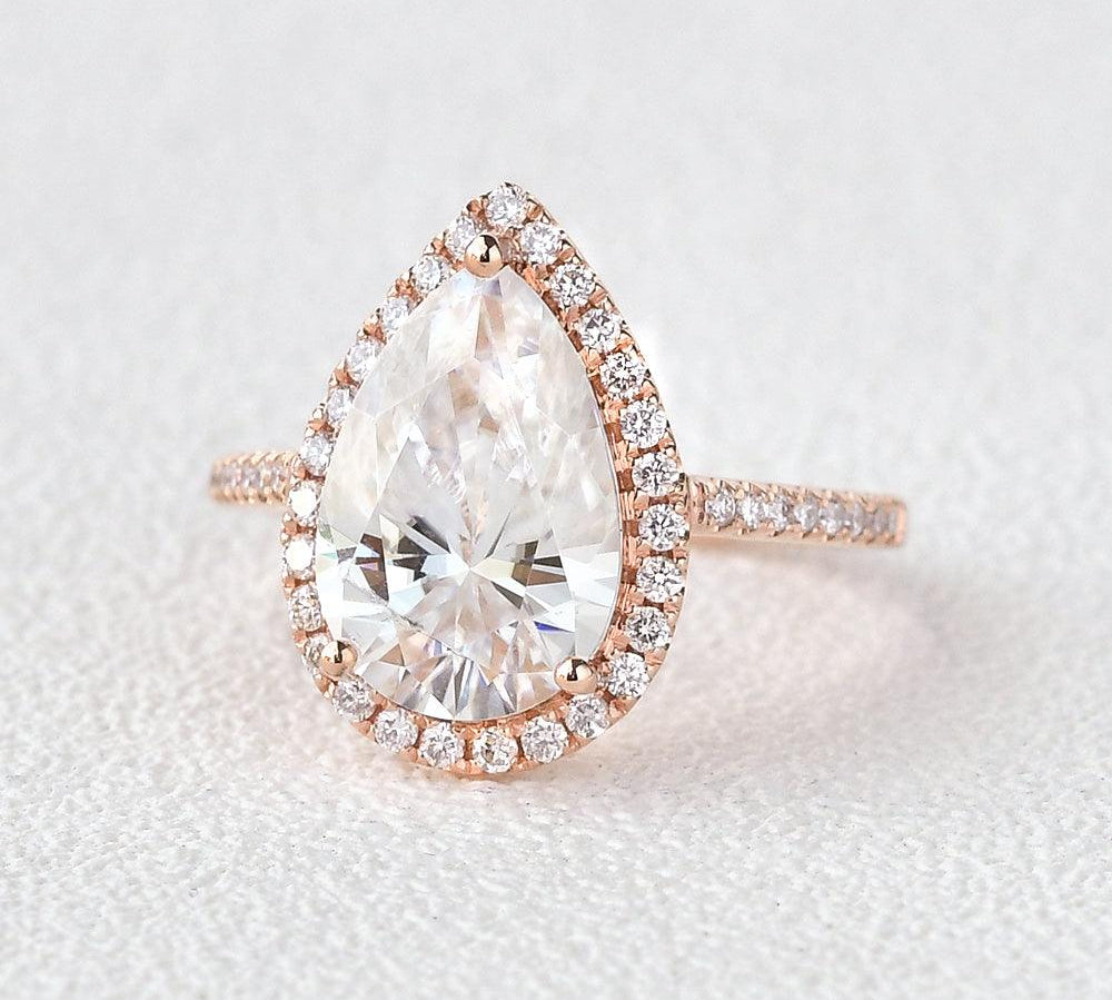3.1 CT Pear Cut Halo Pave Moissanite Engagement Ring 2