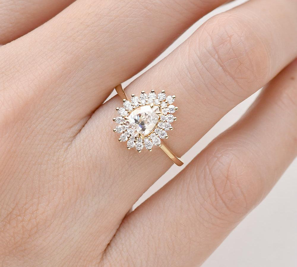 0.75 CT Pear Cut Double Halo Moissanite Engagement Ring 3