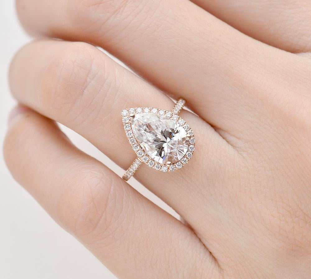 3.1 CT Pear Cut Halo Pave Moissanite Engagement Ring 3