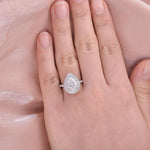 1.33 CT Pear Double Halo Pave Moissanite Engagement Ring 3