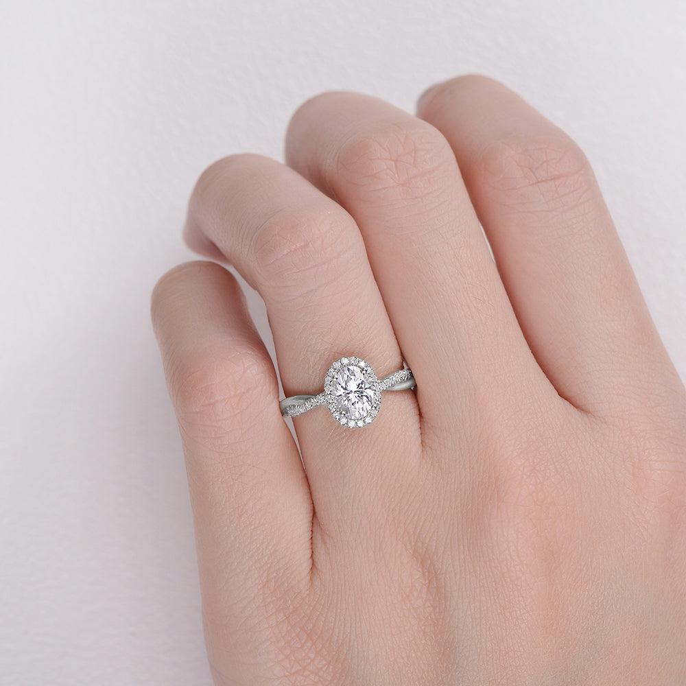 1.33 CT Oval Cut Halo Twisted Pave Moissanite Engagement Ring 2