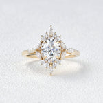 0.94 CT Oval Cut Cluster Vintage Moissanite Engagement Ring 13