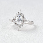 0.94 CT Oval Cut Cluster Vintage Moissanite Engagement Ring 12