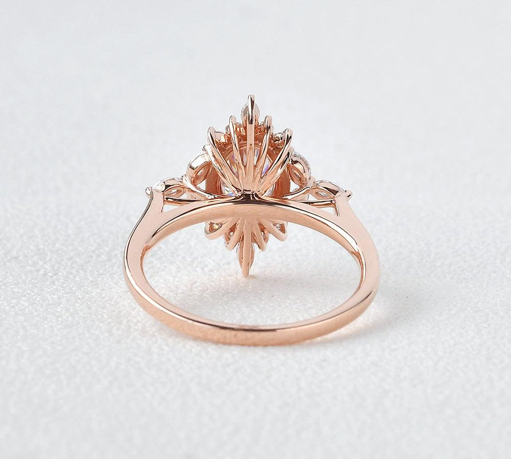 0.94 CT Oval Cut Cluster Vintage Moissanite Engagement Ring 3