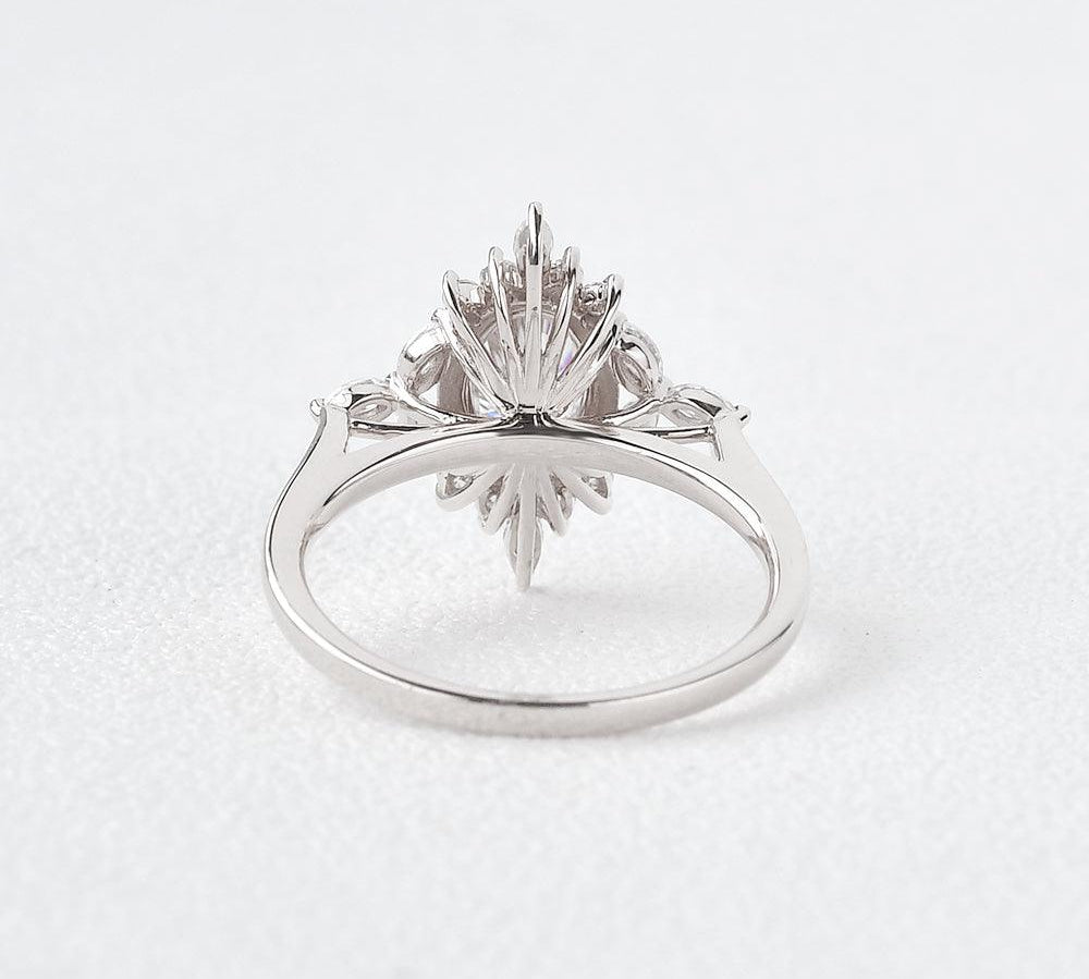 0.94 CT Oval Cut Cluster Vintage Moissanite Engagement Ring 2