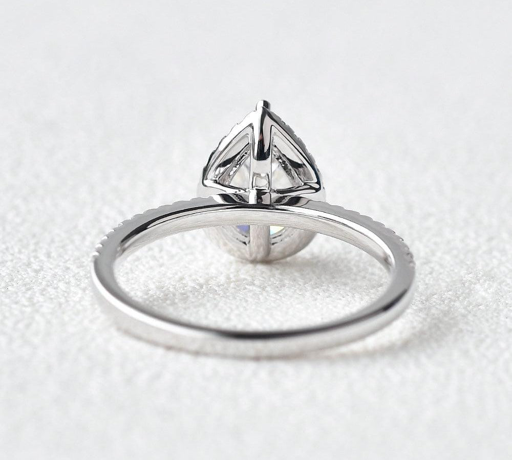 1.25 CT Pear Cut Halo Pave Moissanite Engagement Ring 2