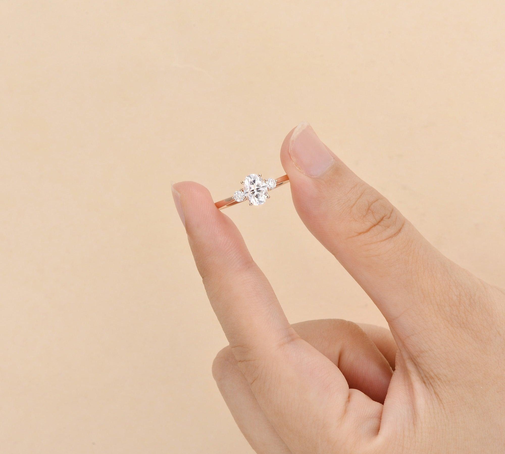 0.94 CT Oval Cut Three Stone Moissanite Engagement Ring 3