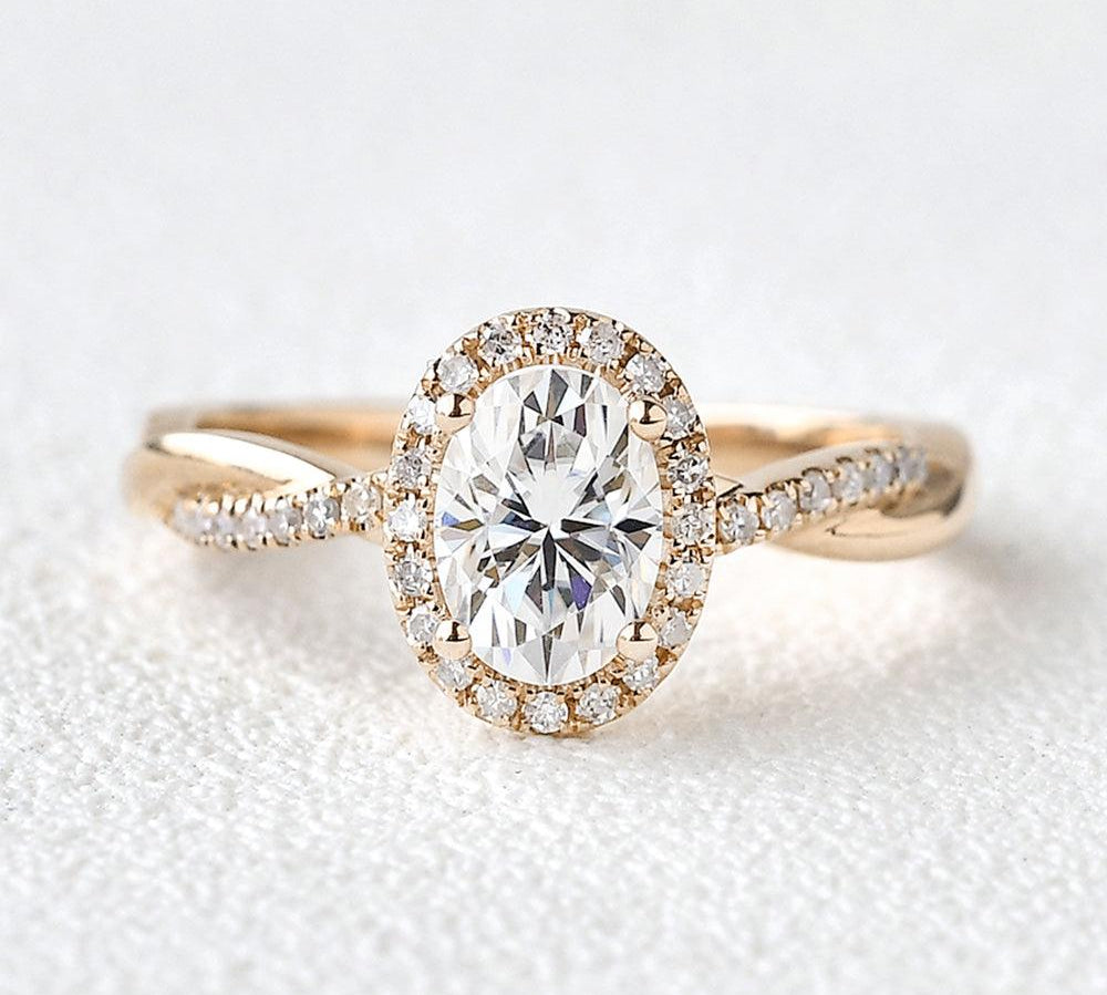1.33 CT Oval Cut Halo Twisted Pave Moissanite Engagement Ring 1