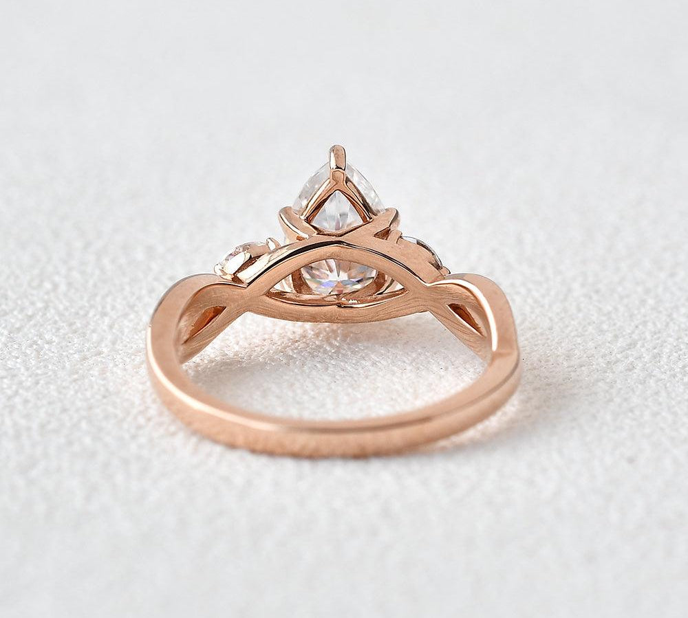1.52 CT Pear Cut Twisted Moissanite Engagement Ring 2