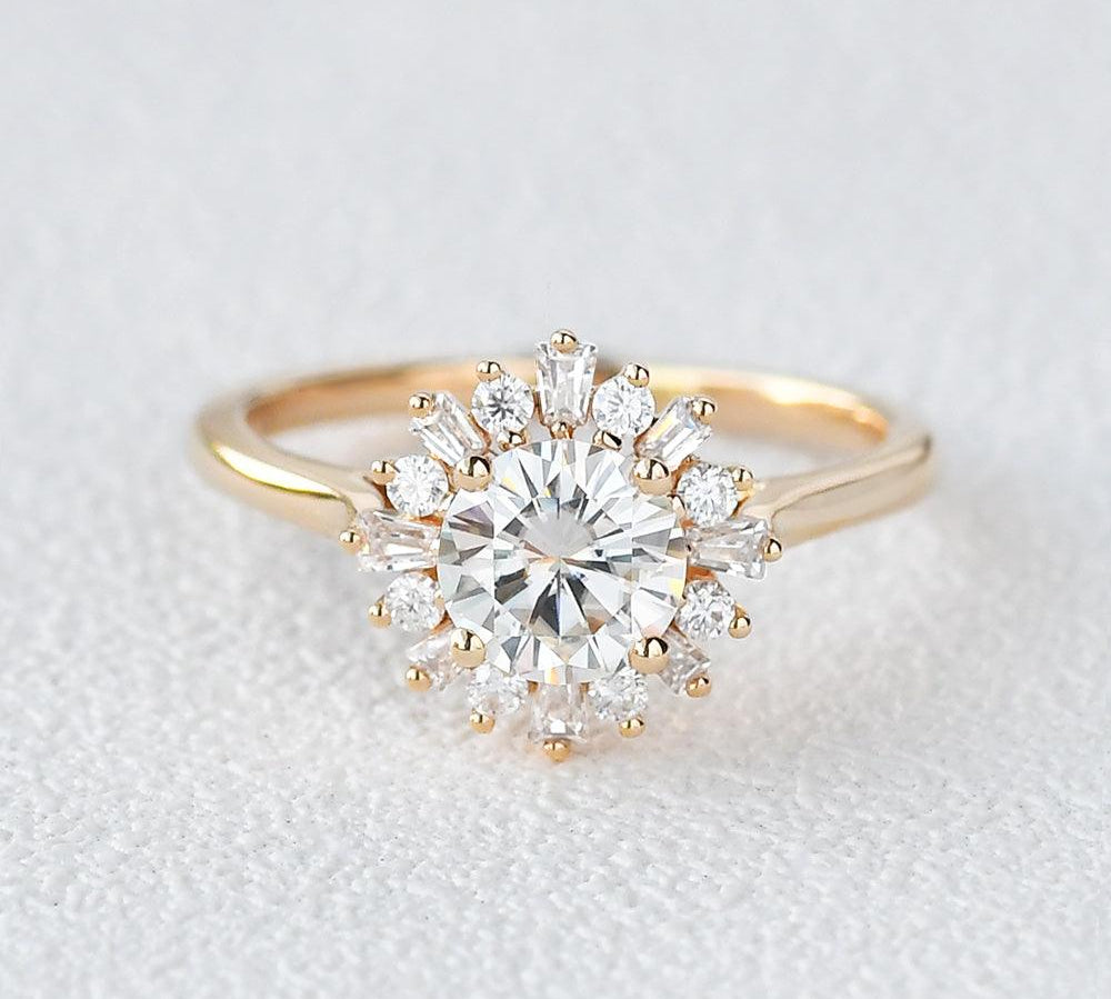 1.0 CT Round Cut Halo Moissanite Engagement Ring 3