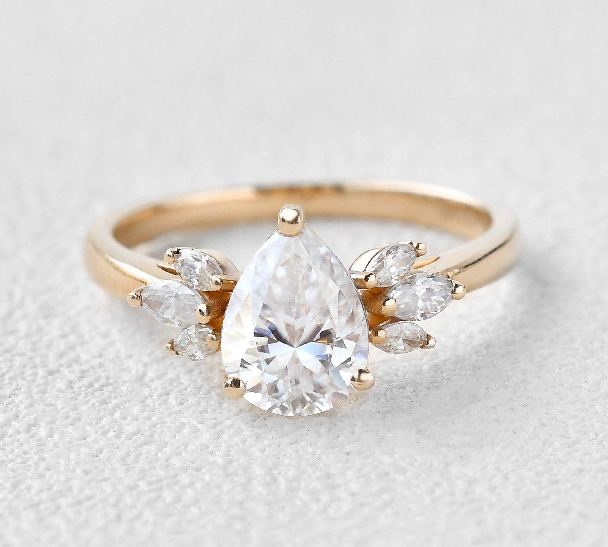 1.52 CT Pear Cut Cluster Moissanite Engagement Ring 1