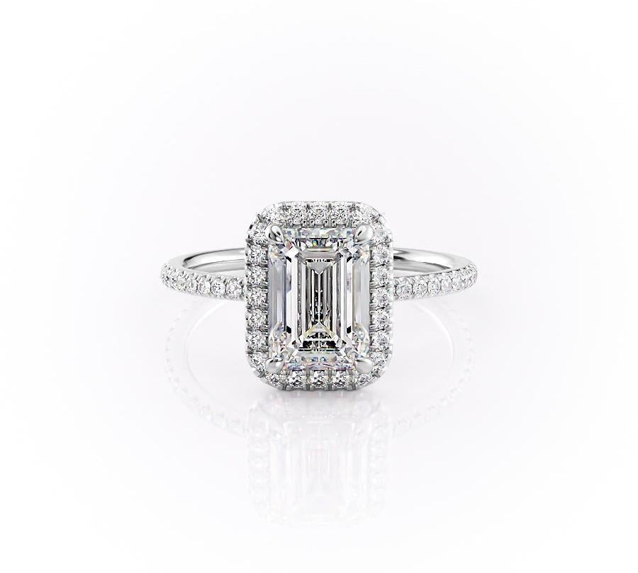 2.10 CT Emerald Cut Halo Pave Setting Moissanite Engagement Ring 10