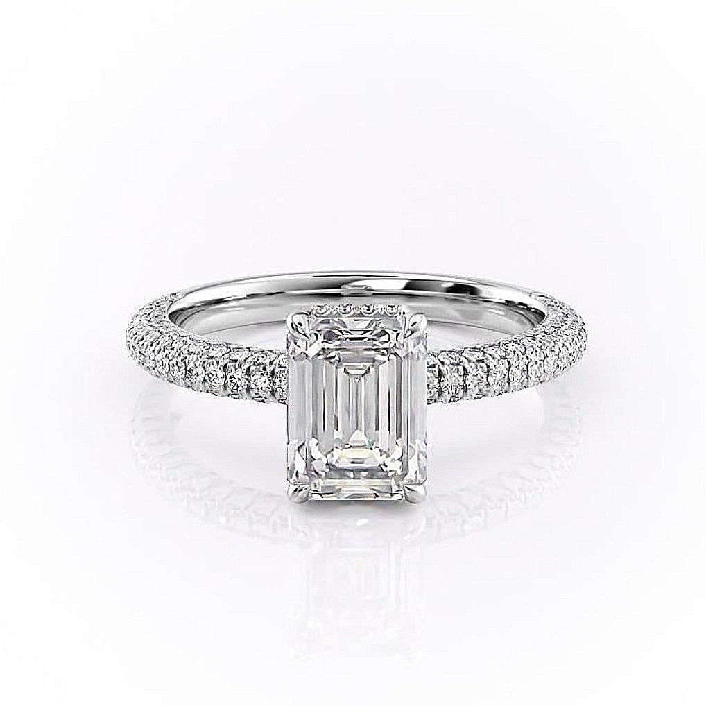 1.91 CT Emerald Cut Solitaire Triple Pave Setting Moissanite Engagement Ring 10