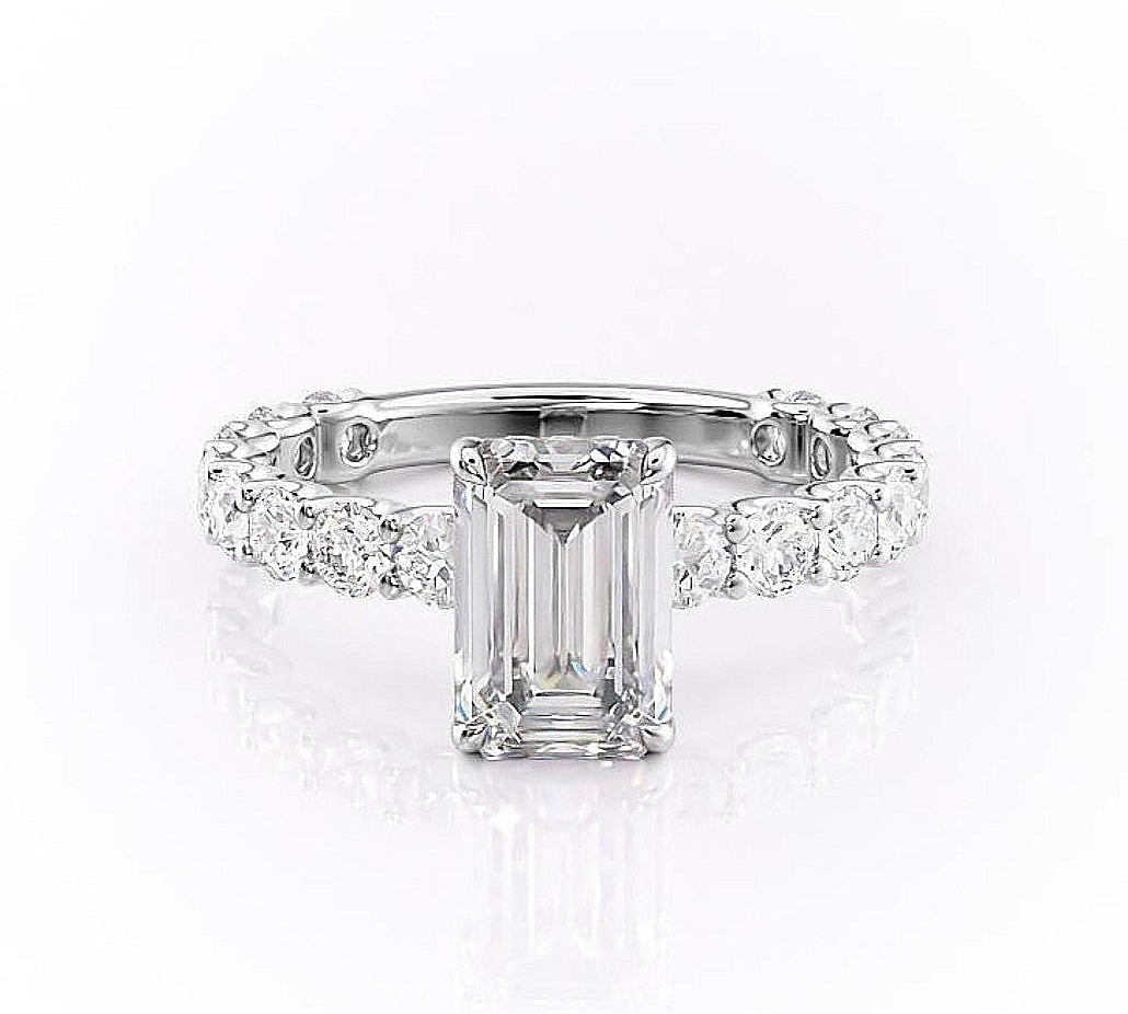 2.30 CT Emerald Cut Pave Setting Moissanite Engagement Ring 10