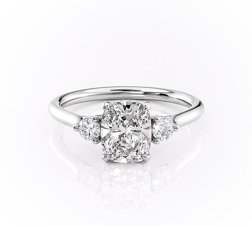 2.0 CT Elongated Cushion Cut Three Stone Moissanite Engagement Ring 9
