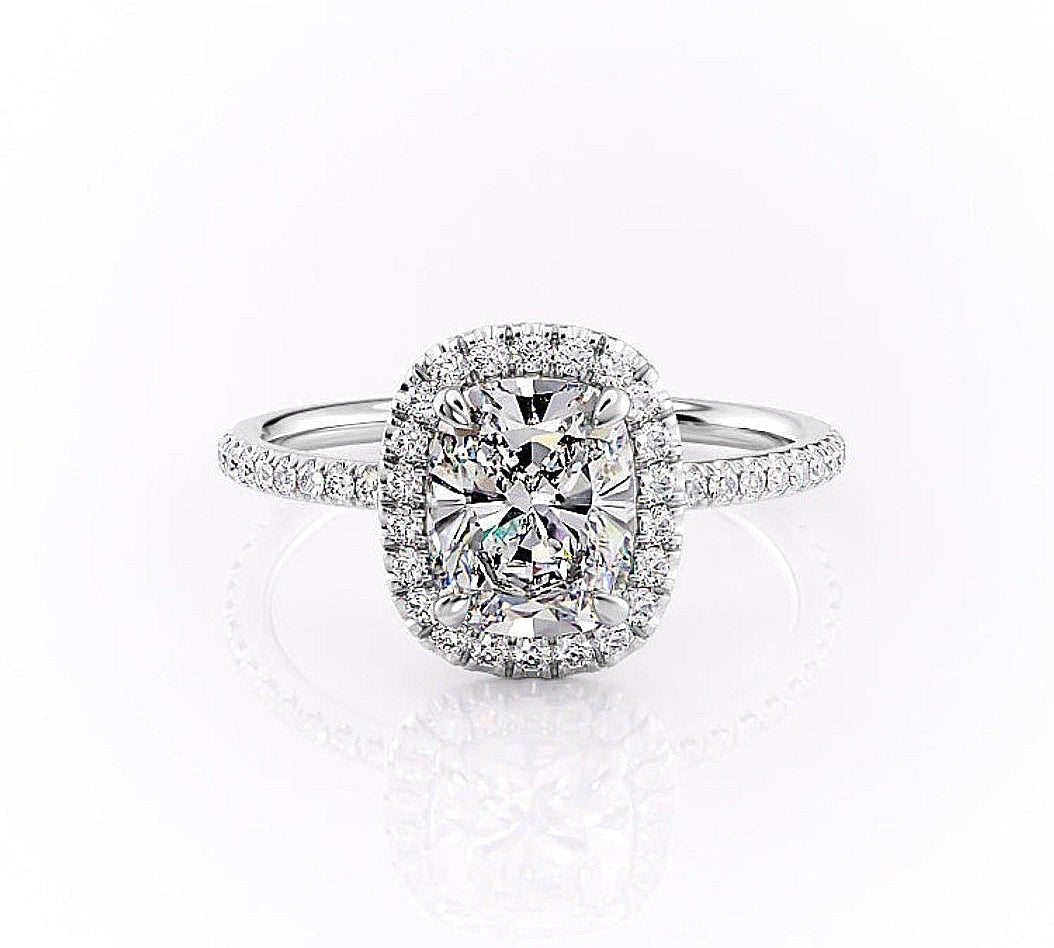 2.0 CT Elongated Cushion Cut Halo Pave Setting Moissanite Engagement Ring 10